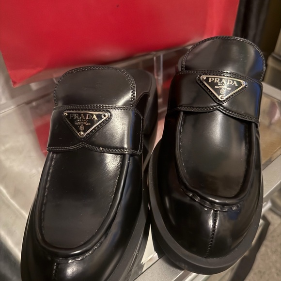 Prada Black Leather Logo Slip-On Mules - Picture 3 of 4